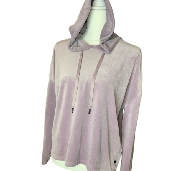 DKNY Woman’s Size Small Velvet Lavender Hooded Long Sleeve Velour Zip Up Hoodie - Picture 1 of 11